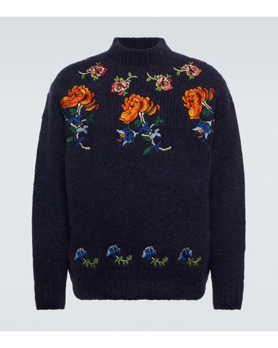 Sacai Embroidered Mohair-blend Sweater - Blue