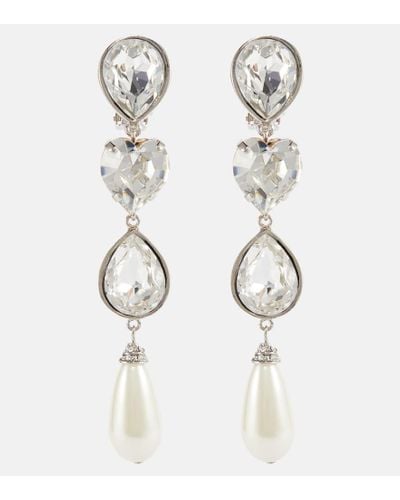 Alessandra Rich Embellished Clip-on Drop Earrings - White