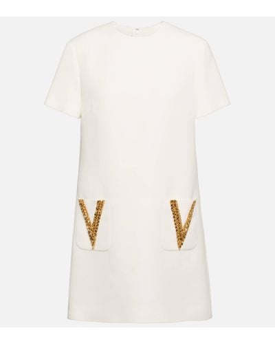 Valentino Robe Crepe Couture en laine et soie a ornements - Neutre