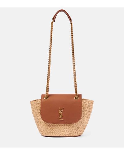 Saint Laurent Manon Mini Raffia And Leather Shoulder Bag - White