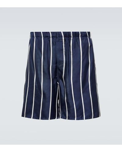 Ami Paris Shorts in seta a righe - Blu