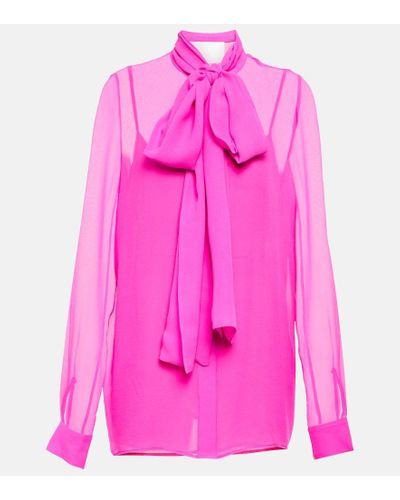 Costarellos Quinn Tie-neck Silk Chiffon Blouse - Pink