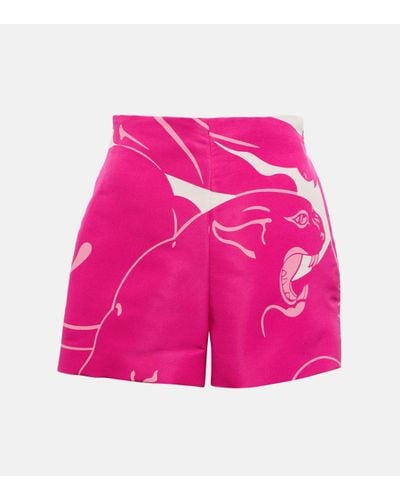 Valentino Printed Silk Crepe De Chine Shorts - Pink