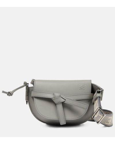 Loewe Mini Gate Dual Bag In Soft Calfskin And Jacquard - Gray