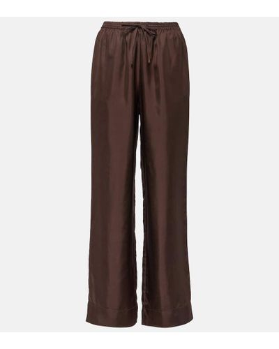 Asceno Aurelia Silk Twill Wide-leg Pants - Brown