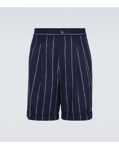 Brunello Cucinelli Shorts gessati in misto lana e lino - Blu