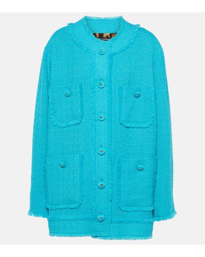 Dolce & Gabbana Fringed Wool-blend Tweed Jacket - Blue