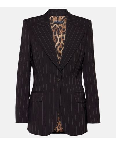 Dolce & Gabbana Pinstriped Wool Blazer - Black