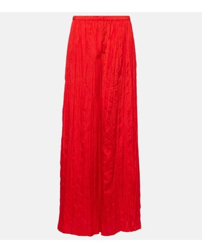 JOSEPH Thoresby Plisse Silk Palazzo Trousers - Red