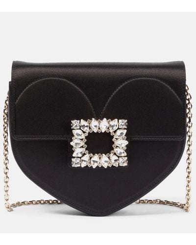 Roger Vivier Love Embellished Satin Shoulder Bag - Black