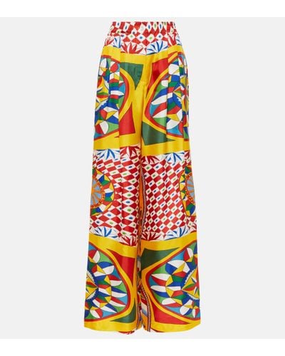 Dolce & Gabbana Pantalon ample Carretto a taille haute en soie - Multicolore