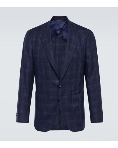Canali Kei Checked Silk And Wool Blazer - Blue