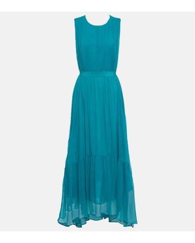 Ulla Johnson Abito midi Sarai in chiffon di seta - Blu