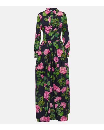 Oscar de la Renta Floral Cotton-blend Maxi Dress - Green