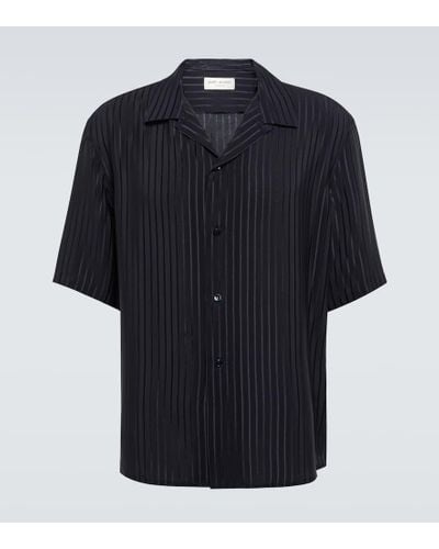 Saint Laurent Camisa en crepe de seda a rayas - Negro