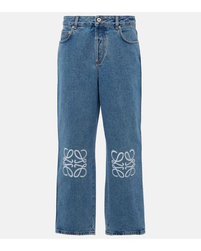 Loewe Anagram Mid-rise Cropped Straight Jeans - Blue