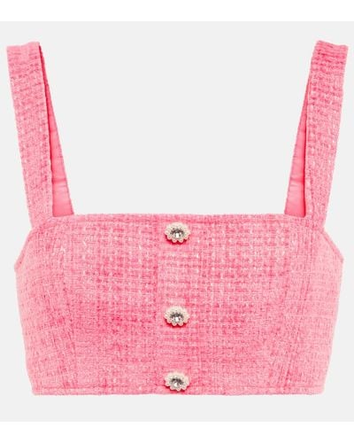 Self-Portrait Boucle Embellished Cropped Top - Pink
