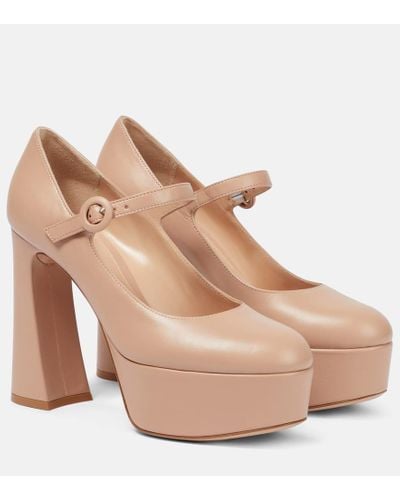 Gianvito Rossi Mary Jane Leather Pumps - Natural