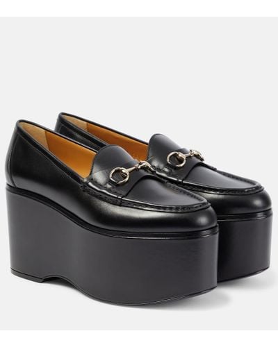 Gucci Horsebit Leather Platform Loafers - Black