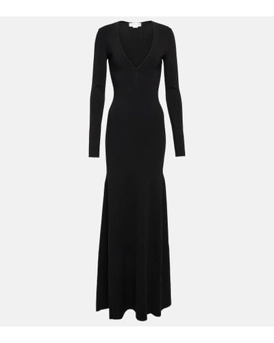 Victoria Beckham Vestido largo de punto con cuello pico - Negro