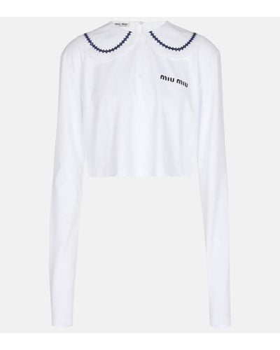 Miu Miu Top raccourci en coton a logo - Blanc