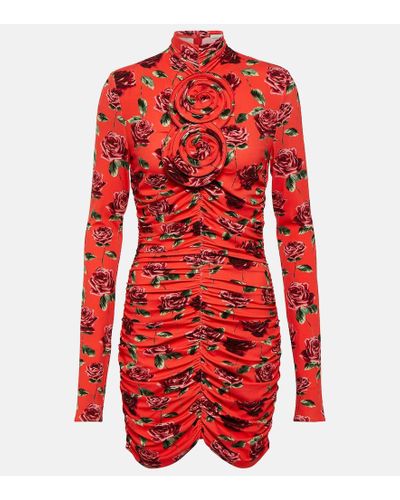 Magda Butrym Flower-embellished High-neck Stretch-woven Mini Dress - Red