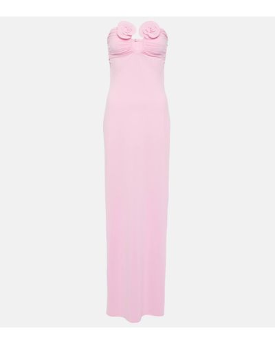 Magda Butrym Robe Longue Bustier En Jersey Stretch À Fronces Et À Appliqués - Rose