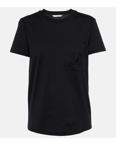 Max Mara Camiseta De Jersey De Algodón Con Logo Bordado - Negro
