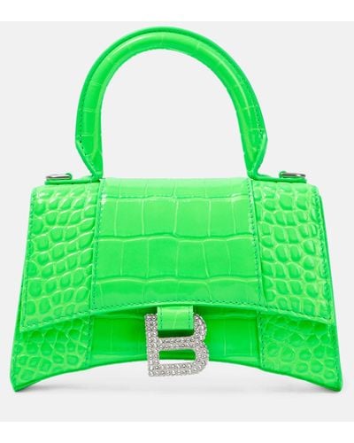 Balenciaga Hourglass Small Leather Shoulder Bag - Green