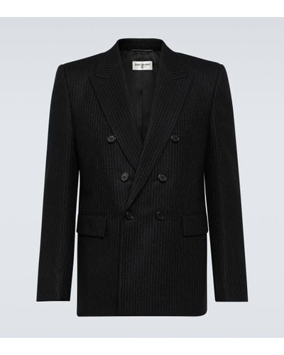 Saint Laurent Pinstripe Wool Flannel Suit Jacket - Black