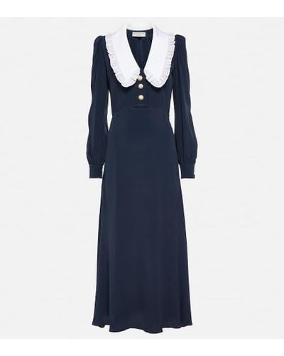 Alessandra Rich Alessandra reiches Midi -Kleid mit kontrastierendem Kragen - Azul
