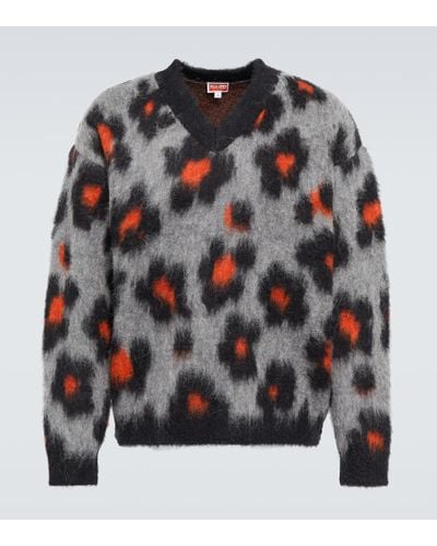KENZO Jacquard Wool And Alpaca-blend Sweater - Gray