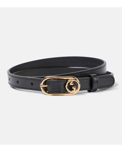 Gucci Cinturon de piel con GG ovalada - Negro