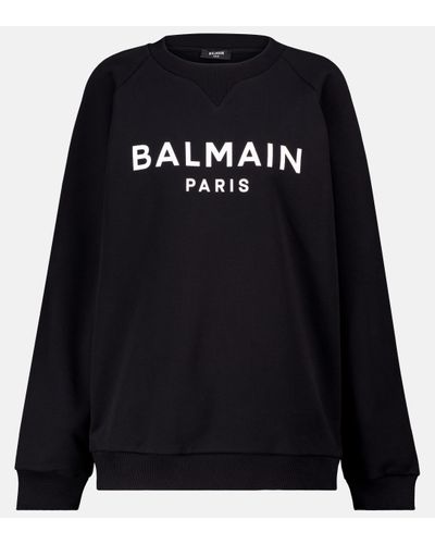 Balmain Sweat-shirt en coton a logo - Noir