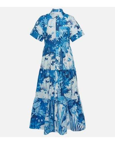 Erdem Printed Cotton Poplin Shirt Dress - Blue