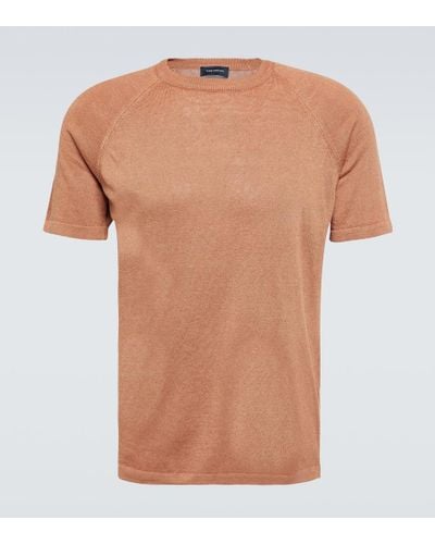 Thom Sweeney Knitted Linen And Cotton T-shirt - Brown