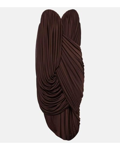 Loewe Pleated Crepe Jersey Bustier Dress - Brown