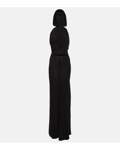 Saint Laurent Hooded Crepe Jersey Gown - Black