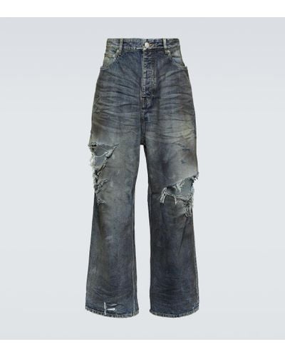 Balenciaga Distressed Wide-leg Jeans - Blue