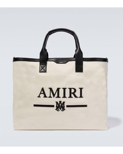 Amiri Embroidered Leather-trimmed Tote Bag - Natural