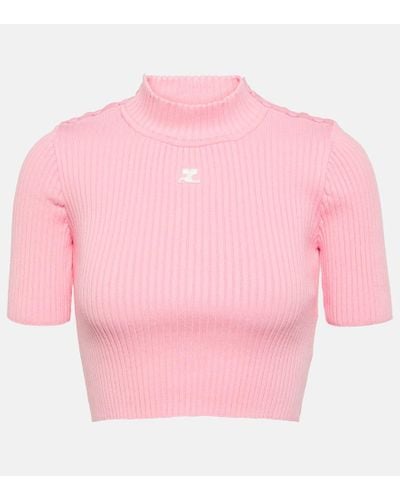 Courreges Ribbed-knit Cropped Sweater - Pink
