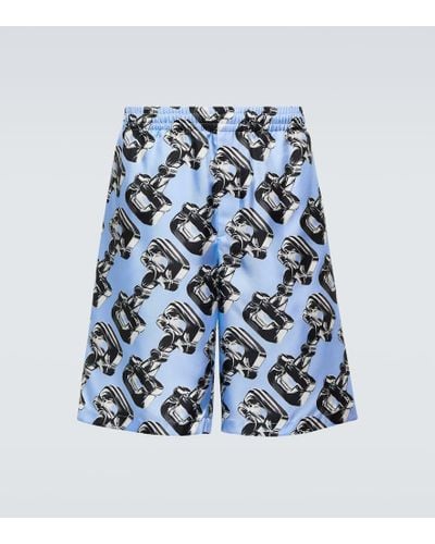 Gucci Shorts de seda con Horsebit 3D - Azul