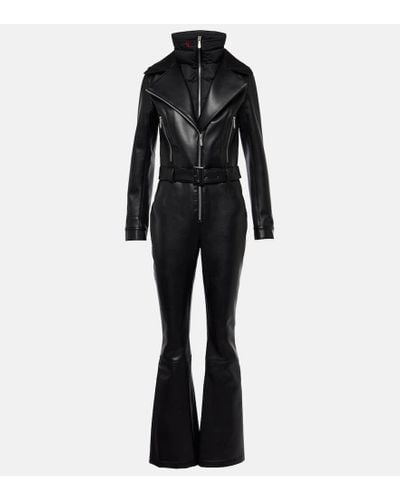 Perfect Moment Belted Faux Leather Ski Suit - Black