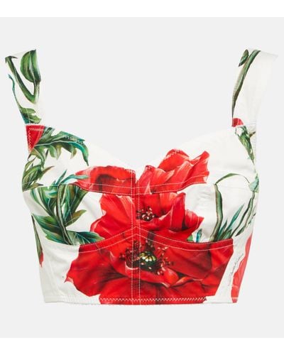 Dolce & Gabbana Top raccourci en coton a fleurs - Rouge