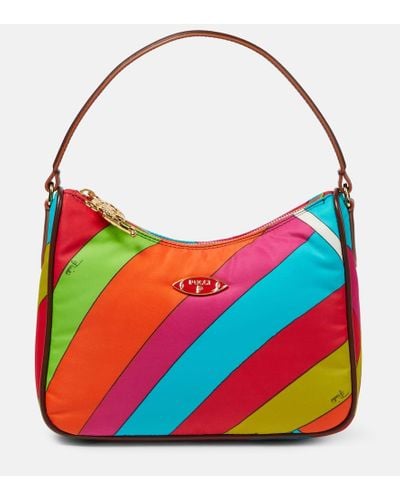 Emilio Pucci Small Printed Leather-trimmed Shoulder Bag - Red