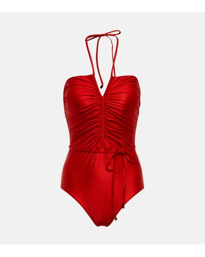 Zimmermann Clover Ruched Halterneck Swimsuit - Red