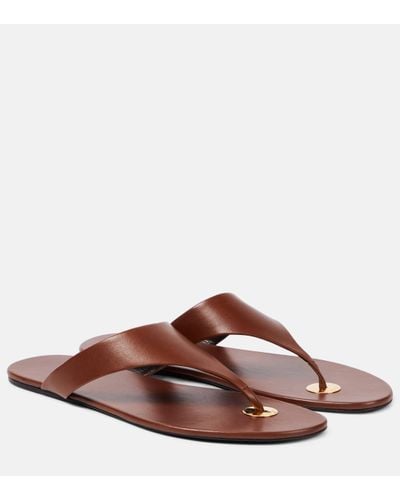 Saint Laurent Kouros Leather Thong Sandals - Brown
