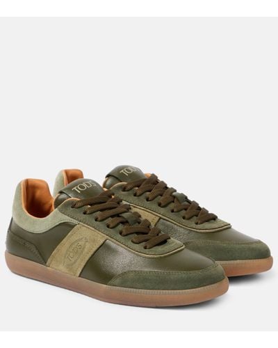 Tod's Tabs Suede-trimmed Leather Trainers - Green