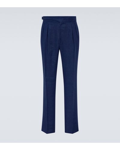 Ralph Lauren Purple Label Pantalon droit en lin, soie et coton - Bleu