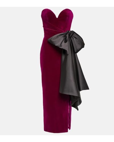 Rasario Bow-detail Velvet Midi Dress - Purple